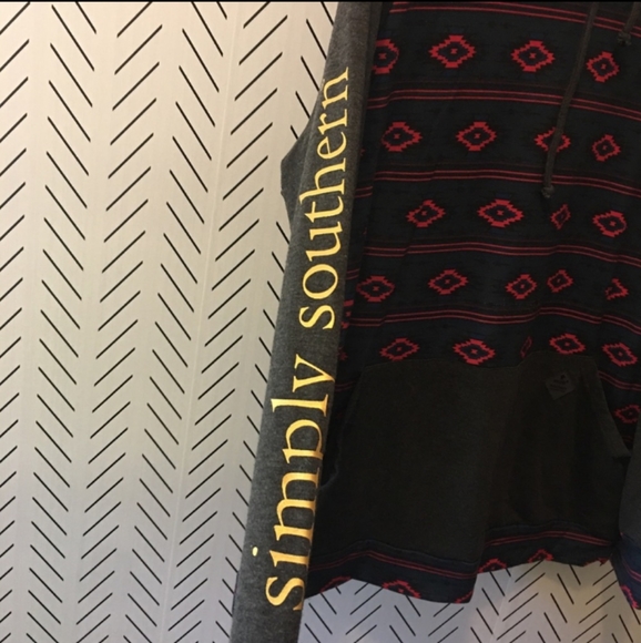 🆕 Simply Southern | Aztec Hoodie Sweatshirt Charcoal Grey & Coral Size Small - Picture 3 of 10